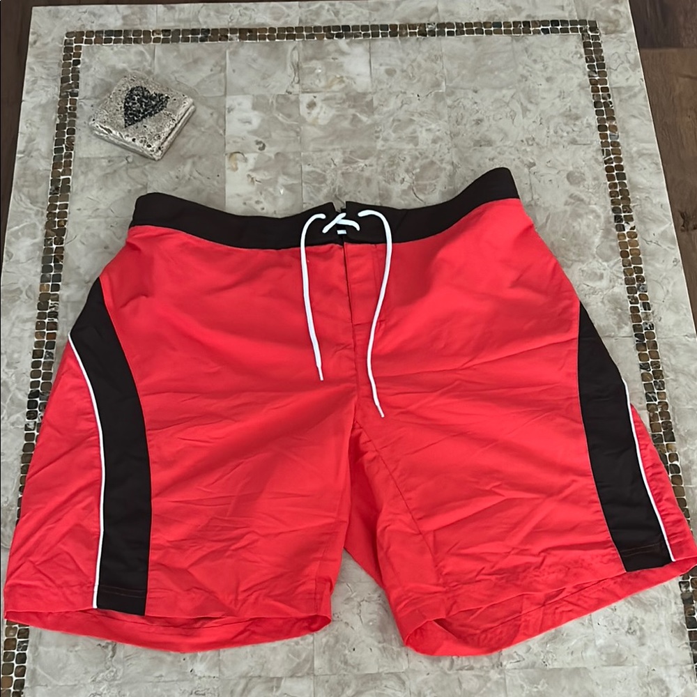 Nike Boardshorts /Swim Trunks Orange Red/‎ Brown Trim Mens Size XXL